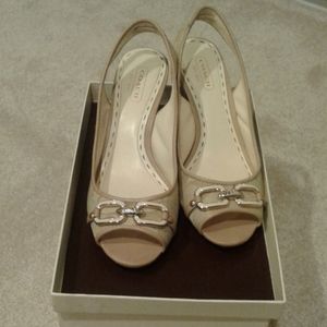 Coach Sling Back Peep Toe  3" Stacked Wedge Heel